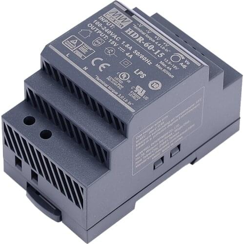 Original Mean Well HDR-60-15 DC 15V 4A 60W meanwell Ultra Slim Step Shape DIN Rail Power Supply