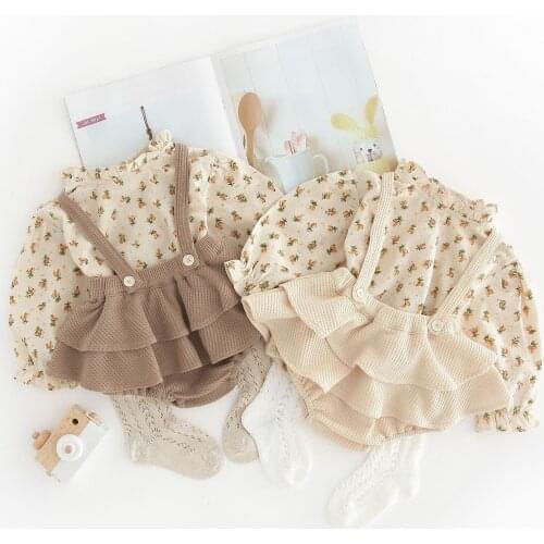 Autumn INS Style Korean Version Baby Girl 2pcs Outfit Infant Toddler Shirt+Bloomer Romper Baby Jumpsuit Kids Out Clothes RM055