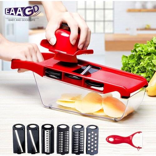 Vegetable Fruits Slicer Chopper Adjustable Cheese Grater Multifunctional Cutter with Safety Protector and Interchangeable Blades