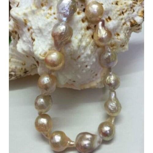 Rare 12-16mm natural baroque colours lavender freshwater pearl fashion necklace 18"