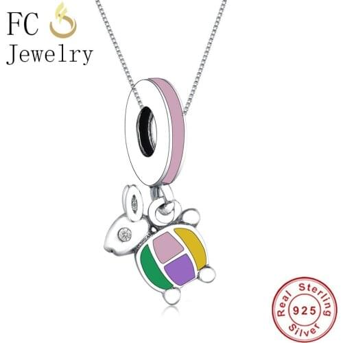 FC Jewelry 925 Sterling Silver Animal Enamel Tortoise Turtle Pendant Necklace Chain European Women Chokers Christmas Trinket