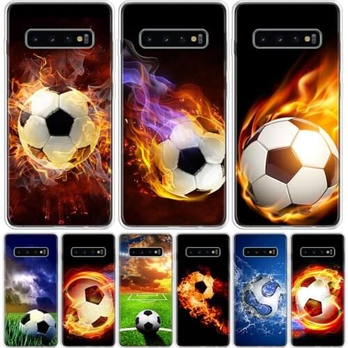 Fire Football Soccer Ball Phone Case For Samsung Galaxy S10 S21 S20 FE Ultra Note 10 9 8 S9 S8 S7 Plus Lite Pro + J4 J6 Coque Ca