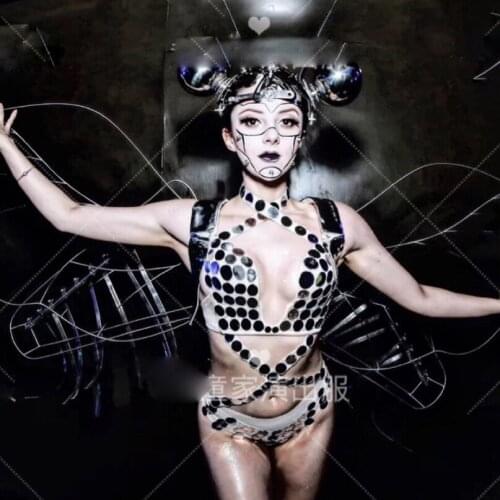 Sexy nightclub party girl stage dance ds mirror costume female reflective mirror bar gogo costumes