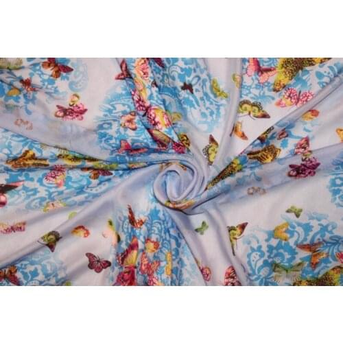 145cm width printed chiffon fabric butterfly with flower light blue CH194-F