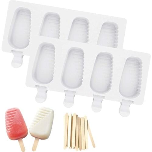 Silicone Ice Cream Mold DIY Homemade Popsicle Moulds Freezer 4 Cell Twill Shape Cube Tray Popsicle Barrel Makers Baking Tools
