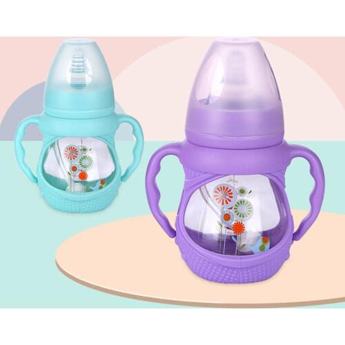 Wide-Mouth Silicone Cover For Newborn Baby Drop And Leak Anti-Bloating High Borosilicate Glass Baby Bottle