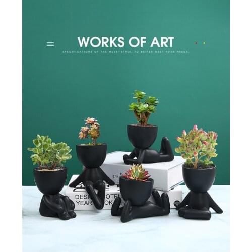 Modern Nordic Home Ceramic Small Figure Flower Pot Creative Simple Desktop Window Art Crafts Ornaments Balcony Decorations