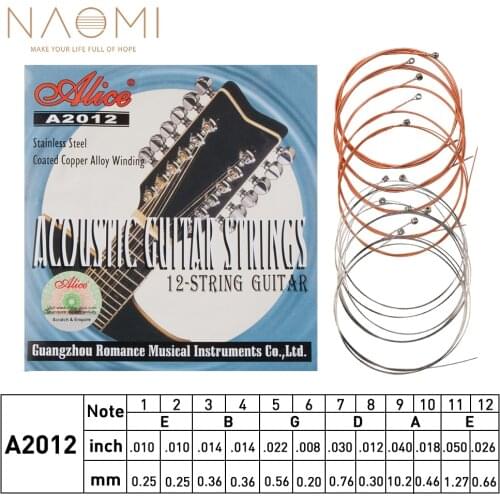 Naomi Alice A2012 12 Strings Acoustic Guitar Strings 010-026 Stainless Steel Core Coated Copper Alloy Wound Strings Set