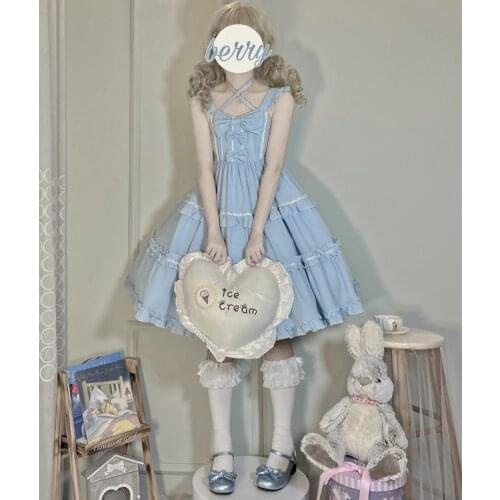 Vintage Cute Sleeveless Soft Girl Lolita Dress Kawaii Sweet Ruffle Pink Sling Women Dress 2021 Summer New Baby Doll Bow Sundress