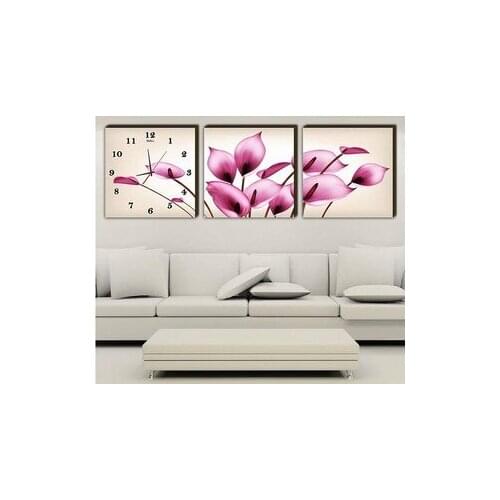 Top Quality counted clock cross stitch kit triptych triptich lilly calla flower flowers, timepieces included