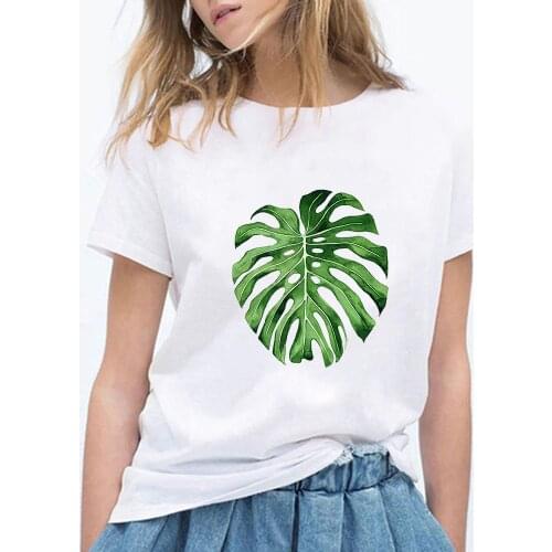 New T Shirt Women Comfortable Aesthetic Leaf Print Tee Pretty Retro Fun T-shirt Hip Hop Graphic Funny Cute Vogue Ropa Mujer