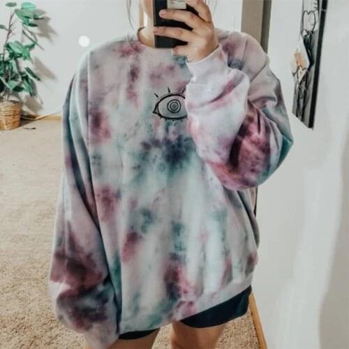 Hip Hop Chic Tie-Dye Print Vintage Hoodies Women Sweatshirt Girls New Autumn Winter Loose Long Sleeve Plus Size Fashion US Style