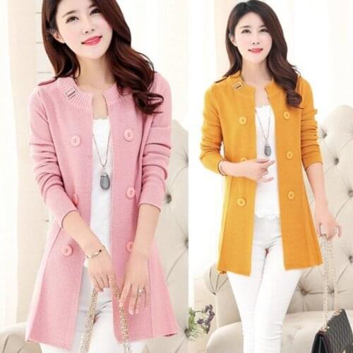 2021 New Fashion Elegant Autumn Long Coat Women Ladies Long Sleeve Warm Sweater Casual Female Cardigan Casual Knitted Women H58