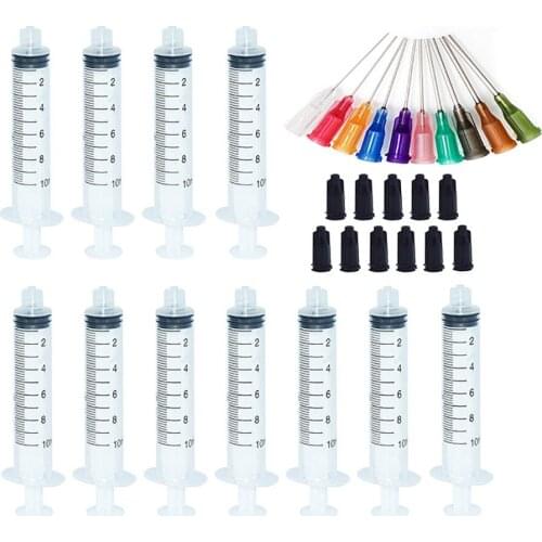 10ml/10cc Syringes with Plastic 1 Inch Mixed Size Blunt Tip Fill Dispensing Needle Pack of 11