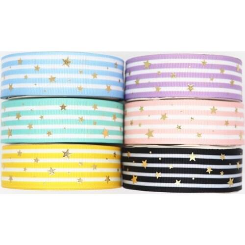 10 Yards 1" 25MM Stripes Grosgrain Ribbon Gold Stars Printed Ribbon For Hair Bows DIY Crafts Handmade Accessories Y20040604