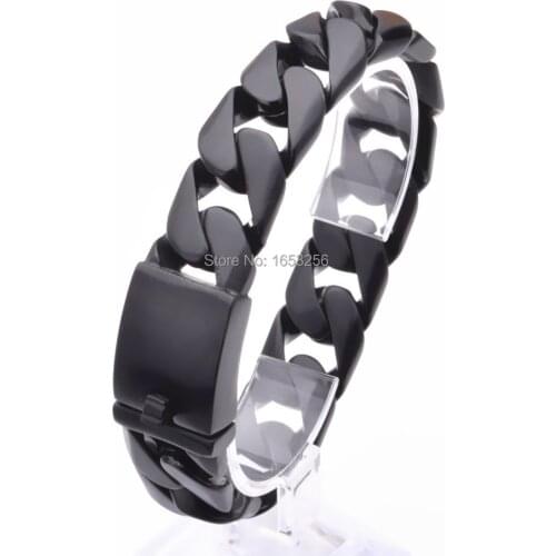 100g weight Black Stainelss Steel Hip-Hop Biker Solid Cuban Curb Chain Bracelet Mens Fashion Bangle 17mm 8.26