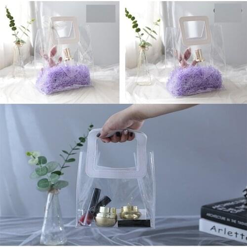 1P Transparent PVC Portable Storage Handbag For Toy Book Flower Dessert Birthday Wedding Event Gift Package Bag Home Party Decor