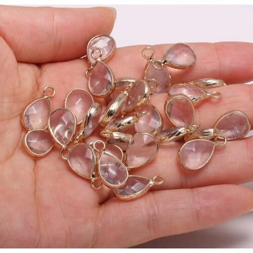 2pcs Natural Stone Clear Quartz Charm Pendant Faceted Water Drop Shape for Necklace Earring Accessories Jewelry Making 10x14mm