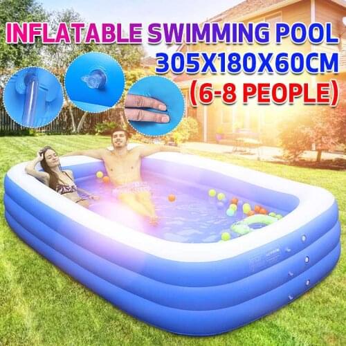 10ft 305CM Rectangular Inflatable Swimming Pool Paddling Pool Bathing Tub Outdoor Summer Swimming Pool Hot Spring For Kids Adult