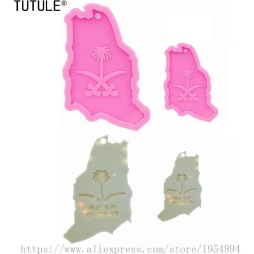 Shiny Glossy Saudi Arabia Map Shape Keychain Jewelry EpoxyPolymer Clay Mould Crafting necklace Silica gel Resin Molds