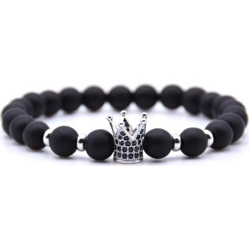 Gold Crown 8MM Matte Onyx Bracelet Man Fashion Women Gift For Bracelets