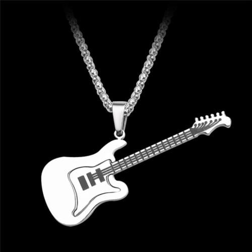 Hip Hop Titanium Steel Pendant Necklace Classical Music Guitar Violin Pendant Necklace for Men Women Jewelry