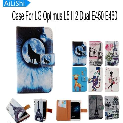 AiLiShi For LG Optimus L5 II 2 Dual E450 E460 Cartoon Flip Cover Skin Pouch With Card Slot Colorful PU Leather Case Phone Case