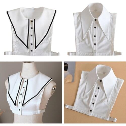 Lady False Collar Double Layer Half Shirt Detachable False Faux Collar Vintage Big Lapel Choker Tie