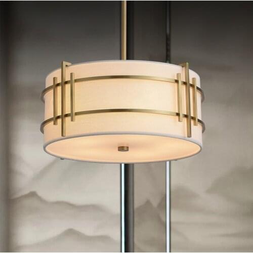 Art fan light luxury new Chinese style all copper ceiling lamp classic dining room simple tea room hallway night stand light