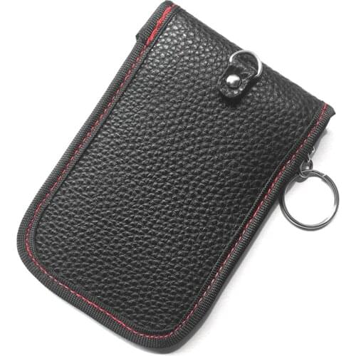 Car Key Signal Shielding Leather Bag RFID Remote Control Shielding Key Case Faraday Snap Key Ring Double-layer Square Key Cover