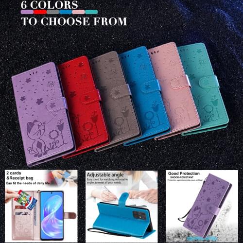 Wallet Leather Cat Bee Anti-fall Case For Samsung Galaxy A01 Core A03S A10 A11 A12 A21S A31 A32 A41 A50 A51 A52 A70 A71 A72 A82