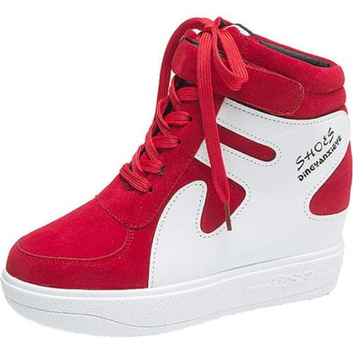 Red sneakers women 2021 High top Platform Sneakers women Casual Wedges shoes Womens Shoes Black Platform Vulcanize Shoes Women
