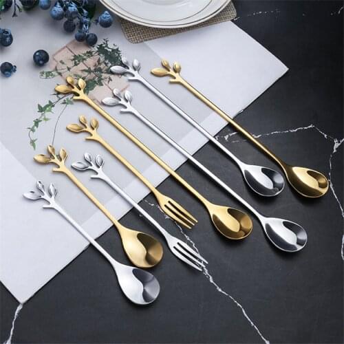 Creative Features Stainless Steel Leaf Spoon Fork Coffee Stirring Spoon Iced Dessert Spoon Fruit Spoon Tea Spoon Holiday Gift