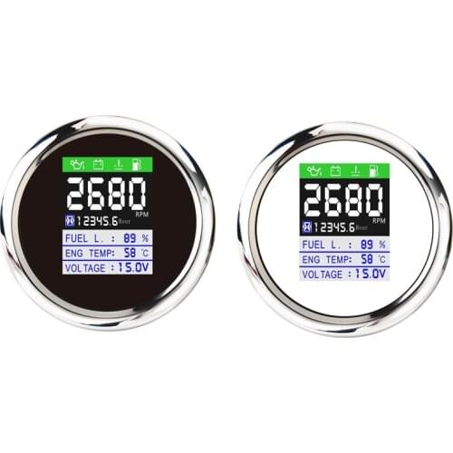 85MM 6-in-1 Multi-Functional Digital Tachometer Fuel Level Water Temp Oil Pressure Gauge Voltmeter Hourmeter Alarm