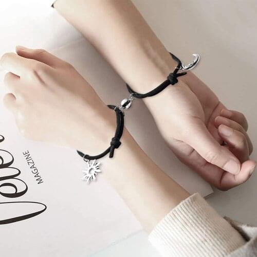Fashion 2pcs/set Sun Moon Bracelet for Lovers Distance Magnet Couple Bracelets Friendship Jewelry