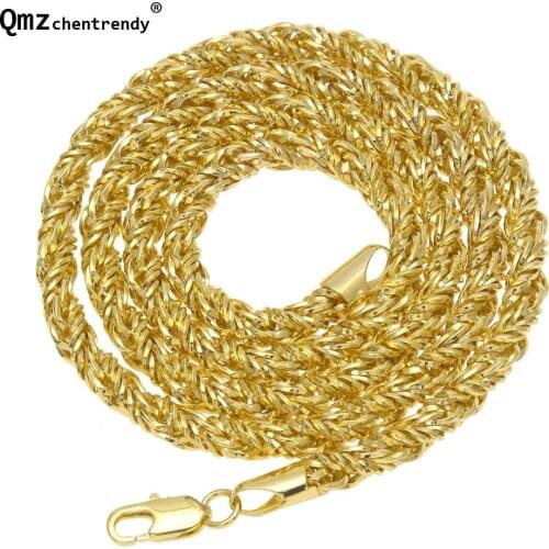 Hip Hop Bling Mens Thorn twist Rope Chain Gold Necklace 75cm 6.5mm size hiphop Dj Rope Copper Necklace Hipster Jewelry