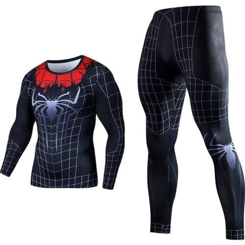 Men Set Sport Suit Gym Wear Workout Clothes Long Sleeve Top And Leggings Fitness Sportswear Superhero Tracksuits Running Clothes