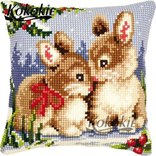 Handicraft embroidery yarn needlework kits craft kits for adults decorative pillowcase rabbits embriodered mats cross stitch kit