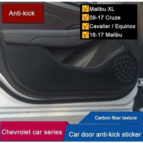QHCP Car Interior Door Anti-kick Side Carbon Fiber Anti-dirty Stickers Fit For Chevrolet Camaro Cruze Equinox Cavalier MalibuXL