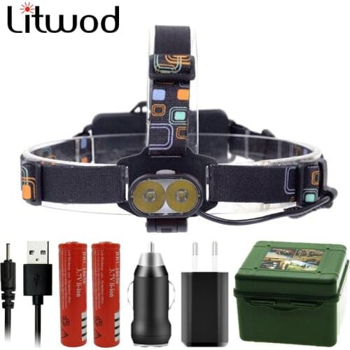 Litwod Z20 7314 Super 16000LM USB Headlamp 2x XM-L U2 LED Rechargeable 18650 Headlight Head Lamp Flashlight Torch with Charger