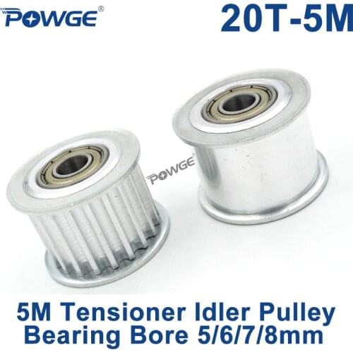 POWGE 20 Teeth 5M Idler Pulley Tensioner Wheel Bore 5/6/7/8mm with Bearing Guide synchronous pulley Gear HTD5M 20teeth 20T