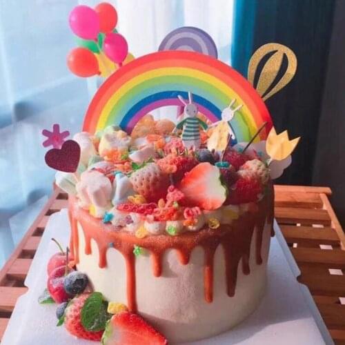 New Cartoon Rainbow Cupcake Topper Birthday Cake Topper Supplies for Wedding Baby birthday Party Cake Decorations Baby Shower