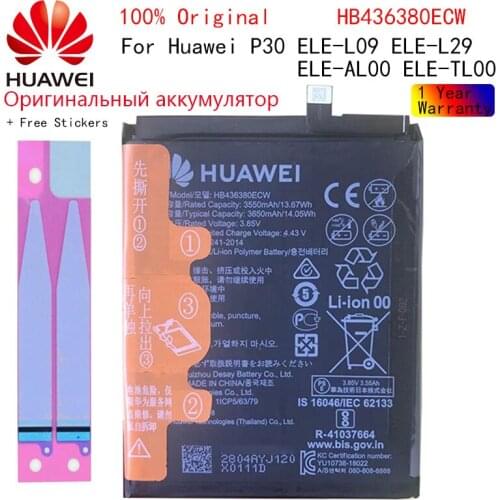 Original Hua Wei Battery HB436380ECW For Huawei P30 ELE-L29 ELE-L09 ELE-AL00 ELE-TL00 ELE-L04 3550/3650mAh Li-ion Akku