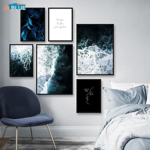 Feather Blue Sea Wave Canvas Prints Landscape Wall Art Canvas Painting Nordic Posters And Prints Wall Pictures For Living Room