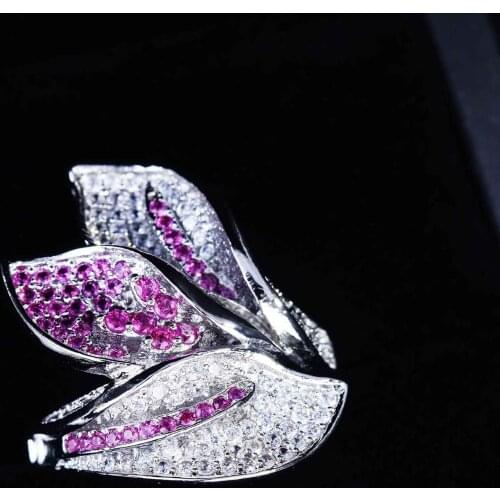 QTT 2021 New Five Petal Flower Ring 925 Silver For Women Fashion Design Pink Flower Jewelry Rings Wedding Birthday Jewelry Gift