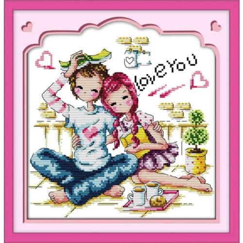 Romance partners cross stitch kit cartoon people lovers printed DMC 18 14ct 11ct embroidery handmade needlework craft supplies