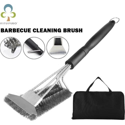 Barbecue brush, 3 in 1 barbecue grill brush cleaning brush & Scraper stainless steel wire, suitable for barbecue, grill tool ZXH