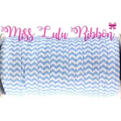 Blue&White Wave Pattern Printed Fold Over Elastic Ribbon DIY Party Decoration Webbings 5/8"16mm 50y HT01-PG022-01619