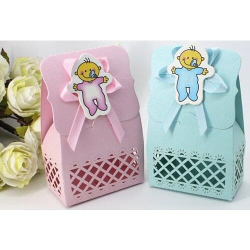 Mix Styles 12Pcs Cute Baby Shower Candy Box Event Party Supplies Decoration boy and girl Paper Baptism Kid Favors Gift Sweet Bag