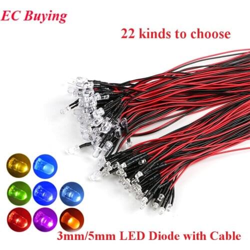 5pcs 3MM/5MM LED 20cm Diode Red Yellow Blue Green White Warm Pink Purple Orange RGB Slow Falsh Light Emitting Diodes With Cable